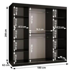 Szafa przesuwna z lustrem garderoba Lucy 180 wys. 200 cm czarny