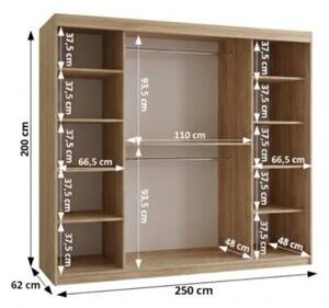 Szafa przesuwna garderoba Promo T2 250 wys. 200 cm sonoma + czarny