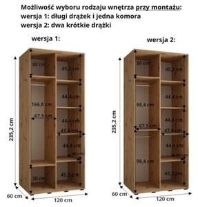 Szafa przesuwna wysoka Davos 1 120, gÅ. 60 cm artisan + biaÅy + czarny