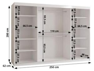 Szafa przesuwna z lustrem garderoba Spoti 250 wys. 200 cm biaÅy