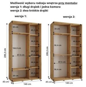 Szafa przesuwna wysoka Davos 1 140, gÅ. 45 cm biaÅy + czarny + czarny