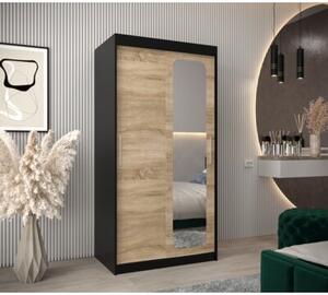 Szafa przesuwna garderoba Promo T2 100 wys. 200 cm czarny + sonoma