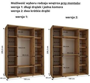 Szafa przesuwna wysoka Davos 1 190, gÅ. 60 cm czarny + biaÅy + zÅoty