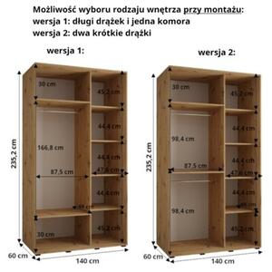 Szafa przesuwna wysoka Davos 1 140, gÅ. 60 cm czarny + biaÅy + srebrny