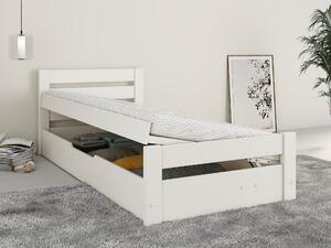 Białe sosnowe łóżko 90x200 cm z pojemnikiem na pościel