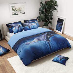 Pościel 3D KOT niebieska + poszewka na poduszkę 40x40 cm gratis Rozmiar pościeli: 70 x 90 cm | 140 x 200 cm