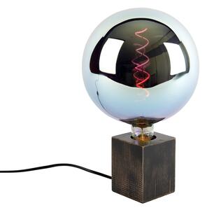Rustykalna lampa stołowa drewniana czarna w komplecie z LED G900 - Bloc Oswietlenie wewnetrzne