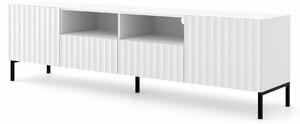 Biała lamelowa szafka pod TV z szufladami - Isadora 4X