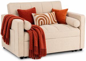 Beżowa rozkładana sofa amerykanka z poduszkami D6-R15