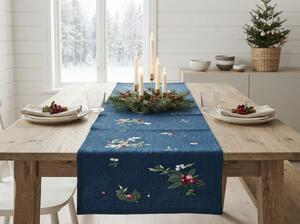 Świąteczna bieżnik na stół WINTER BERRIES 40x150 cm, ciemnoniebieski