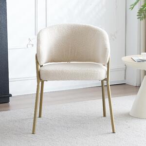 Biały krzesło do jadalni, nowoczesny design, obicie z wełny merynosowej, wykończenie sprayem w kolorze złotym (1 szt.), krzesło do jadalni z złotymi nogami, kolor biały