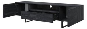 Szafka RTV Verica z wnęką i szufladami na metalowych nogach 200 cm - czarny beton / czarne nóżki