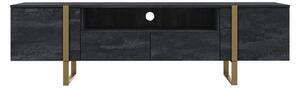 Nowoczesna szafka RTV Verica z szufladami i metalowymi nogami 200 cm - czarny beton / złote nóżki