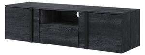 Wisząca szafka RTV Verica z wnęką i szufladą 150 cm - czarny beton / czarne uchwyty