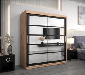 Szafa przesuwna garderoba Roma 2 180 wys. 200 cm artisan + czarny