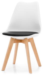 Krzesło skandynawskie SK03 białe z czarną poduszką z ekoskóry i drewnianymi nogami