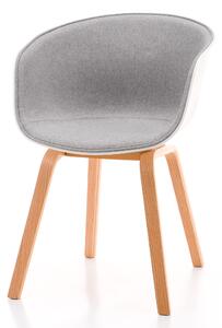 Nowoczesne krzesło tapicerowane SK111 szaro biała tkanina z metalowymi nogami imitujące drewno