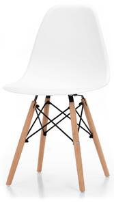 Krzesło skandynawskie SK05 białe z drewnianymi nogami do salonu lub jadalni