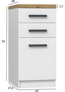 Biała szafka kuchenna z szufladami - Stejar 4X