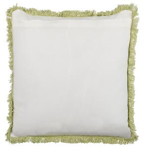 Zestaw 2 poduszek bawełnianych frędzle zdejmowane poszewki 45 x 45 cm zielony z białym FILIX Beliani