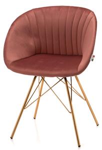 Krzesło tapicerowane do jadalni Bolseno różowe ze złotymi nogami, glamour