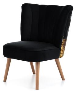 Fotel czarny welur ze zdobieniami SK163 z drewnianymi bukowymi nogami do salonu, glamour