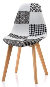 Krzesło patchwork skandynawskie SK139 odcienie bieli i czarnego z drewnianymi nogami