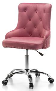 Fotel biurowy obrotowy tapicerowany SH22 różowy welur z chromowanymi nogami nowoczesny loft