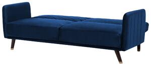 Sofa rozkładana welurowa 3-osobowa z funkcją spania retro niebieska Senja Beliani