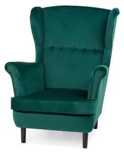 Fotel uszak zielony SK155 welurowy z drewnianymi nóżkami