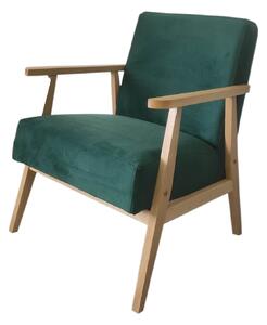 Fotel retro LUIS zielony welur ze stelażem bukowym