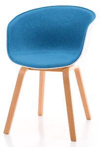 Nowoczesne krzesło tapicerowane SK111 niebieska tkanina z metalowymi nogami imitujące drewno