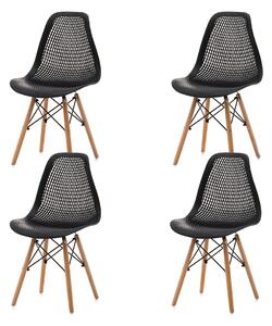 Zestaw 4 krzeseł skandynawskich SK38 czarne z drewnianymi nogami