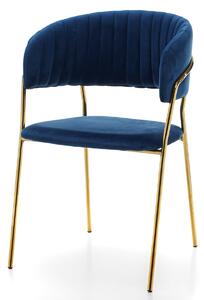 Krzesło tapicerowane niebieskie SK44 ze złotymi nogami glamour