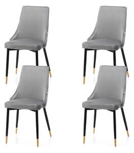 Zestaw 4 krzeseł tapicerowanych Adda jasnoszare welurowe nowoczesne loft