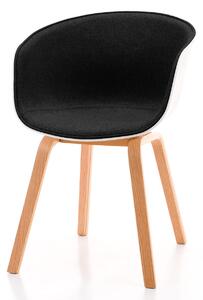Nowoczesne krzesło tapicerowane SK111 czarna tkanina z metalowymi nogami imitujące drewno
