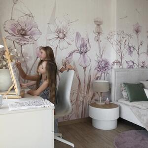 Tapeta SPRING JOY - lavender - lawendowa tapeta dziewczęca w polne kwiaty