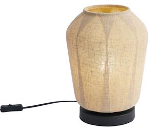 Lampa stołowa Japandi czarna z beżowym lnianym abażurem 21,5 cm - Nami