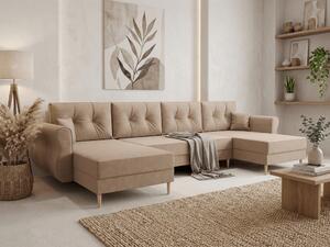 Rozkładana sofa narożna w kształcie U SILVIANO 300x140 cm, beżowa + 2 poduszki GRATIS