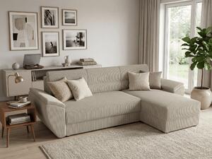 Rozkładana narożna sofa TAVERO 251x140 cm, jasnobeżowa, uniwersalna