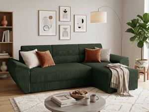 Rozkładana narożna sofa TAVERO 251x140 cm, ciemnozielona, uniwersalna
