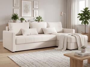 Rozkładana narożna sofa VENORIA 220x143 cm, kremowa, uniwersalna + 2 poduszki GRATIS
