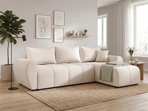 Rozkładana narożna sofa SEVIO 246x145 cm, kremowa, uniwersalna + 2 poduszki GRATIS