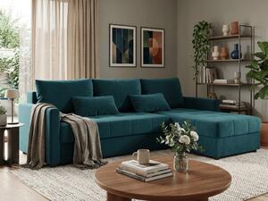 Rozkładana narożna sofa VENORIA 220x143 cm, petrolowa, uniwersalna + 2 poduszki GRATIS
