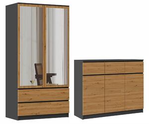 Industrialny zestaw komoda i szafa antracyt + dąb artisan B2-G07