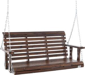 Huśtawka VEVOR Hollywood z drewna cedrowego, 1370x710x600 mm, huśtawka tarasowa na podwórko i do ogrodu, zwiększona nośność ok. 400 kg, solidna ławka bujana z łańcuchami do zawieszenia do użytku na zewnątrz, brązowa