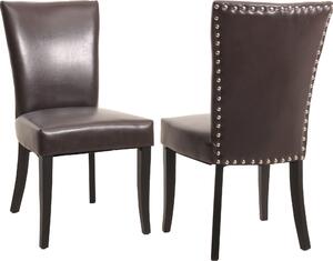 Zestaw 2 krzeseł do jadalni Chesterfield, krzesło kuchenne, nity z certyfikatem ~ imitacja skóry , brązowe, ciemne nogi
