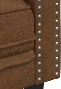 Sofa chesterfield, 2-os., brÄ zowa, sztuczna skÃ³ra zamszowa