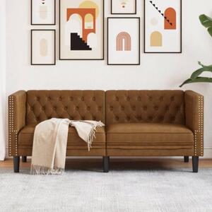 Sofa chesterfield, 2-os., brÄ zowa, sztuczna skÃ³ra zamszowa
