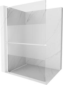 Mexen Kioto+ L ścianka prysznicowa z półką Walk-in 80 x 200 cm, transparent/szron, biała - 800-080-123-20-35
